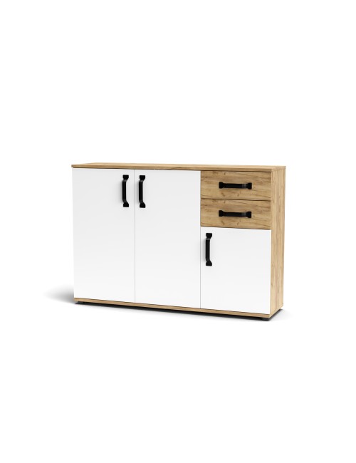 Credenza rovere bianco 3 ante e 2 cassetti 120x32x83 Mosso MO4