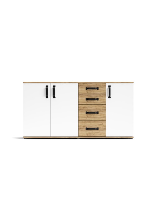 Credenza rovere bianco 3 ante e 4 cassetti 160x32x83 Mosso MO5