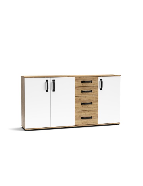 Credenza rovere bianco 3 ante e 4 cassetti 160x32x83 Mosso MO5