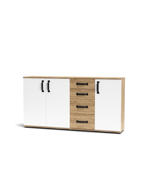 Credenza rovere bianco 3 ante e 4 cassetti 160x32x83 Mosso MO5