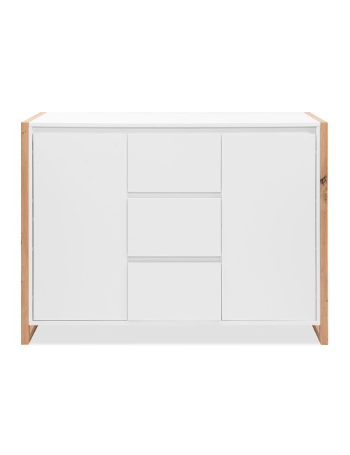 Credenza New Denver2 con 3 cassetti e 2 ante bianco e rovere 120x40x88H