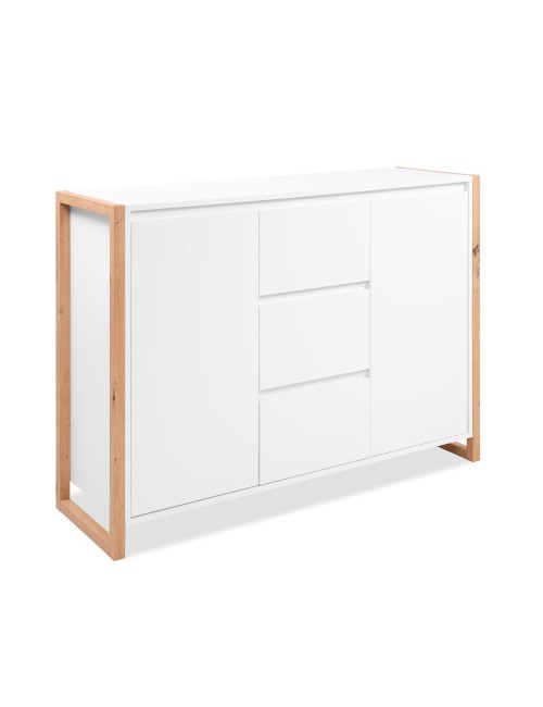 Credenza New Denver2 con 3 cassetti e 2 ante bianco e rovere 120x40x88H