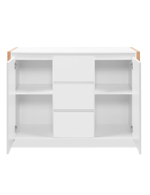 Credenza New Denver2 con 3 cassetti e 2 ante bianco e rovere 120x40x88H
