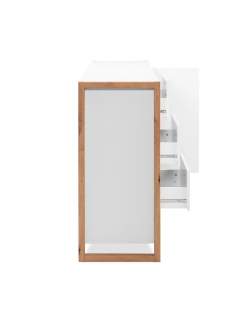 Credenza New Denver2 con 3 cassetti e 2 ante bianco e rovere 120x40x88H