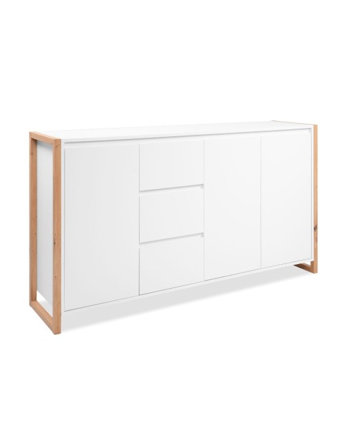 Credenza New Denver3 con 3 cassetti e 3 ante bianco e rovere 160x40x88H
