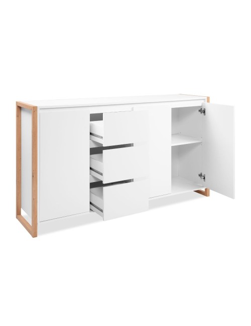 Credenza New Denver3 con 3 cassetti e 3 ante bianco e rovere 160x40x88H