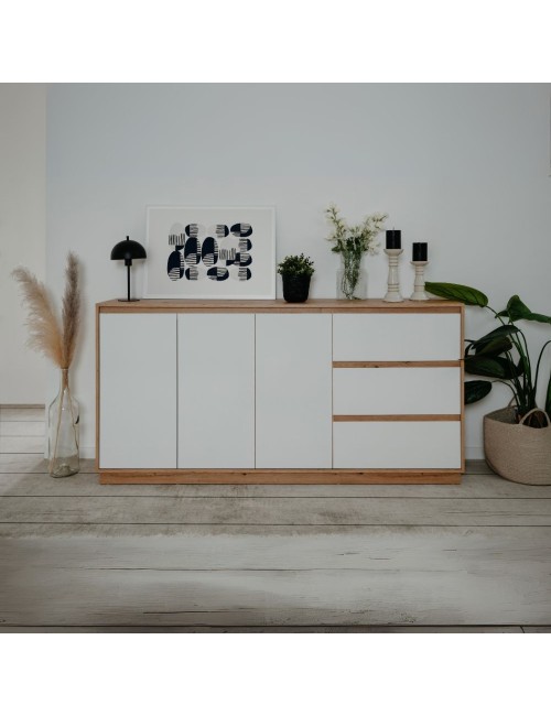 Credenza Phoenix 51A con 3 ante e 3 cassetti rovere e bianco 178x40x88H