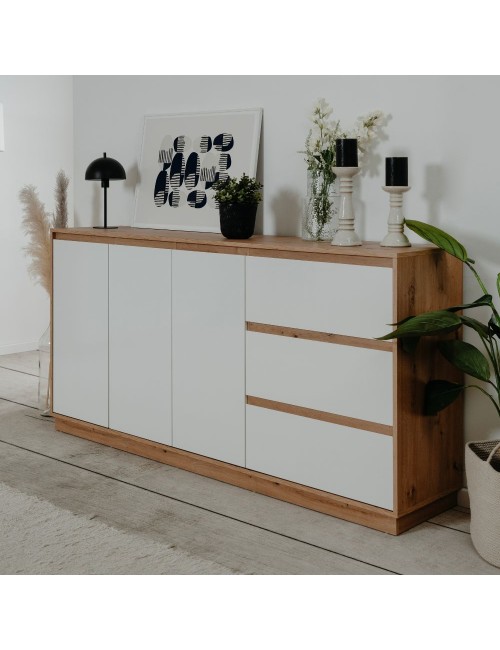 Credenza Phoenix 51A con 3 ante e 3 cassetti rovere e bianco 178x40x88H