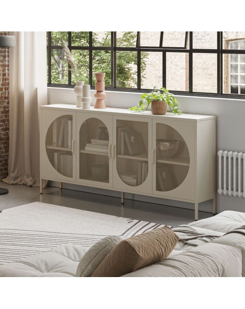 Credenza in metallo Tayra con 4 ante reticolate crema 160x40x90H – Stile moderno e anima industrial