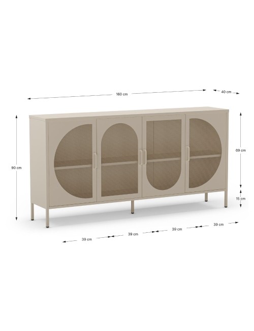 Credenza in metallo Tayra con 4 ante reticolate crema 160x40x90H – Stile moderno e anima industrial