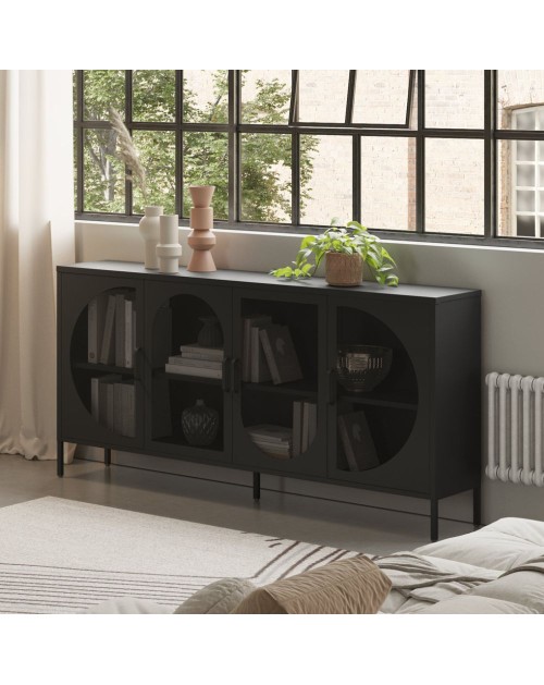 Credenza in metallo Tayra con 4 ante reticolate nero 160x40x90H – Stile moderno e anima industrial