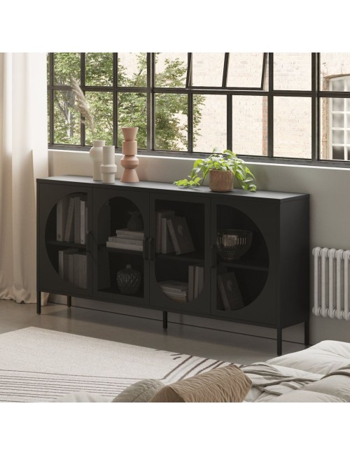 Credenza in metallo Tayra con 4 ante reticolate nero 160x40x90H – Stile moderno e anima industrial