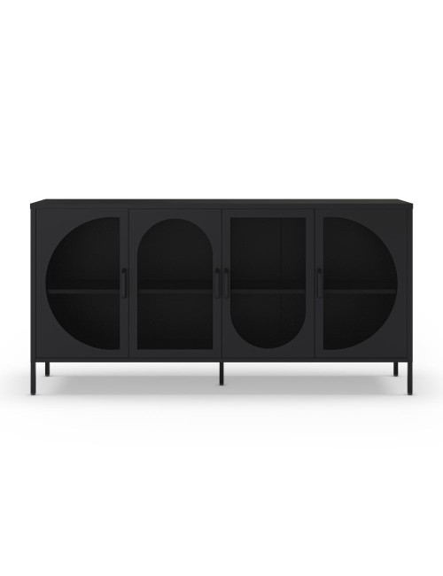 Credenza in metallo Tayra con 4 ante reticolate nero 160x40x90H – Stile moderno e anima industrial