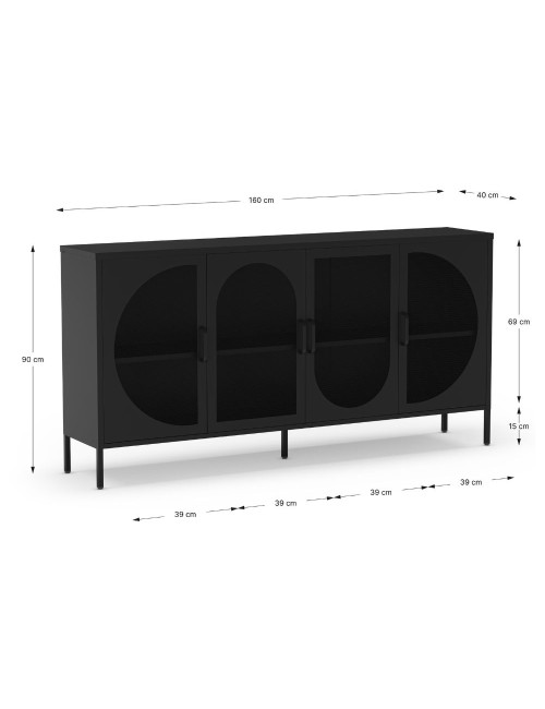 Credenza in metallo Tayra con 4 ante reticolate nero 160x40x90H – Stile moderno e anima industrial