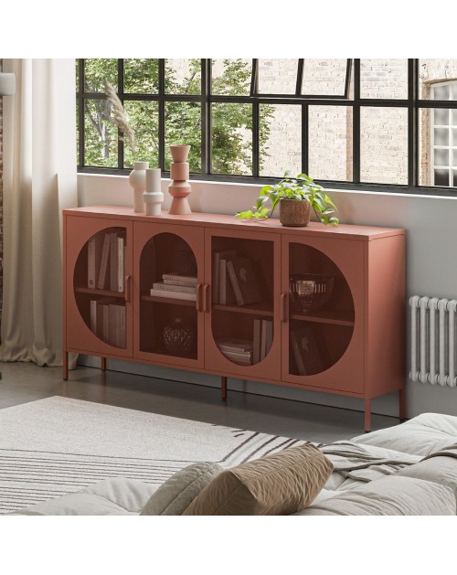 Credenza in metallo Tayra con 4 ante reticolate terracotta 160x40x90H – Stile moderno e anima industrial