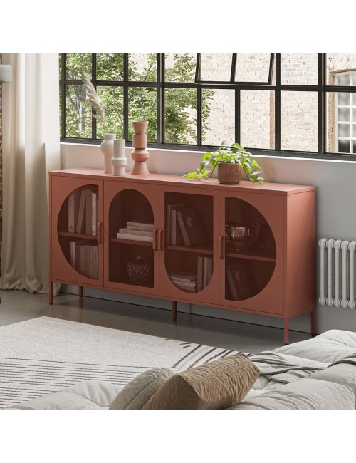 Credenza in metallo Tayra con 4 ante reticolate terracotta 160x40x90H – Stile moderno e anima industrial