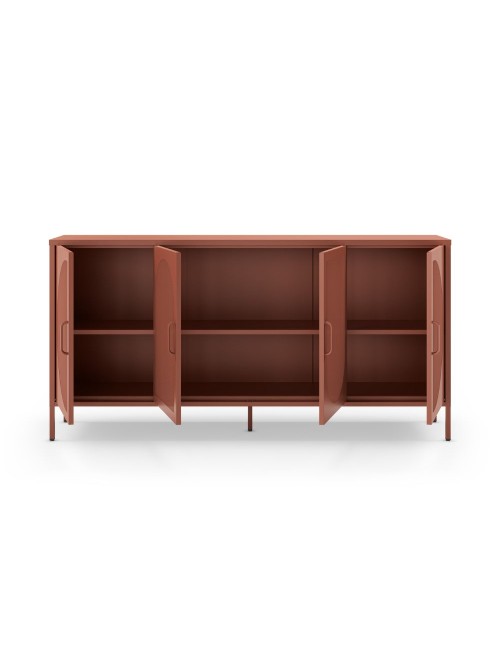 Credenza in metallo Tayra con 4 ante reticolate terracotta 160x40x90H – Stile moderno e anima industrial