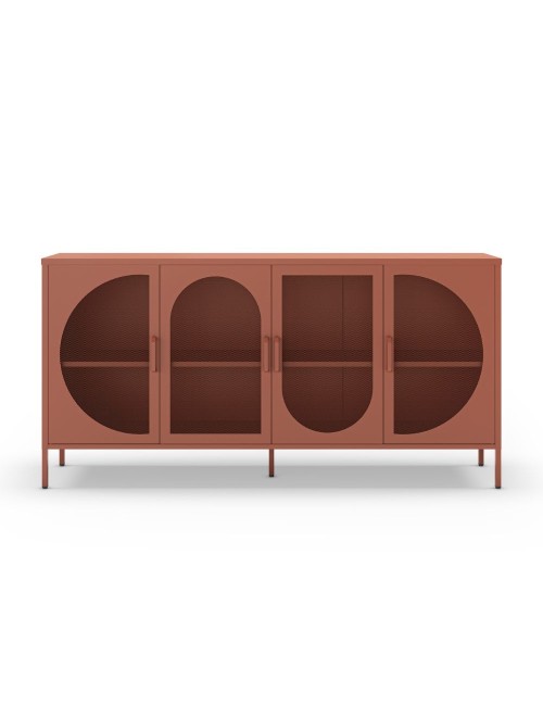 Credenza in metallo Tayra con 4 ante reticolate terracotta 160x40x90H – Stile moderno e anima industrial