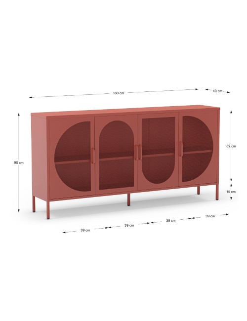Credenza in metallo Tayra con 4 ante reticolate terracotta 160x40x90H – Stile moderno e anima industrial