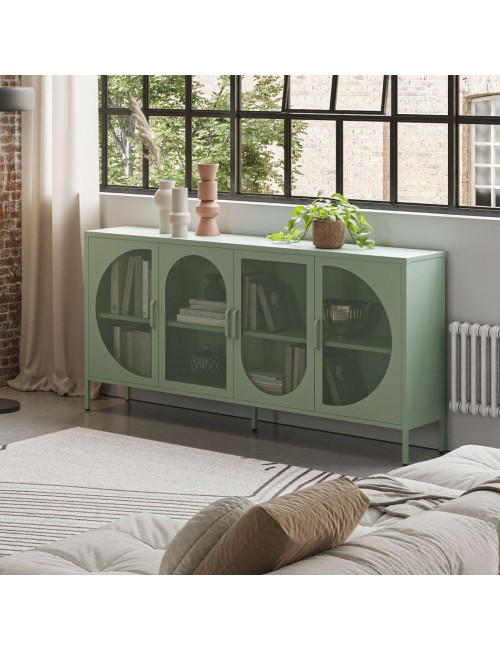 Credenza in metallo Tayra con 4 ante reticolate verde 160x40x90H – Stile moderno e anima industrial
