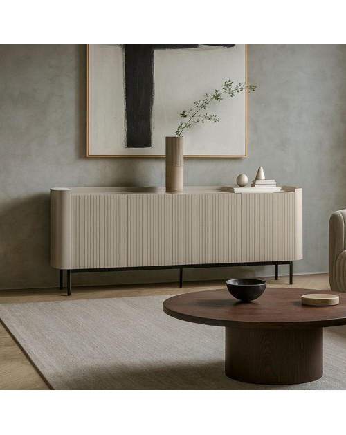 Credenza Willa18924 4 ante effetto cannettato colore crema 200x40x80H – Eleganza e capienza