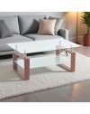 Tavolino da salotto Tally con doppio piano in vetro e gambe effetto legno noce