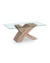 Tavolino da salotto Shiva piano in vetro e base rovere a incrocio 110x60x45H