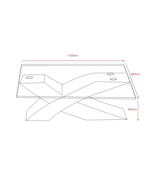 Tavolino da salotto Shiva piano in vetro e base rovere a incrocio 110x60x45H