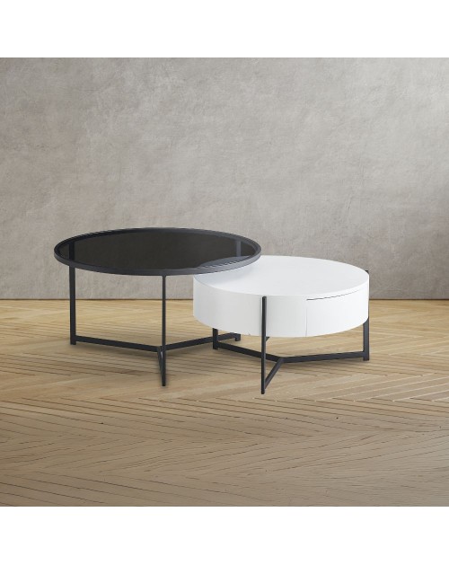 Tavolino rotondo da salotto Velvi bianco e nero – Eleganza funzionale in due livelli