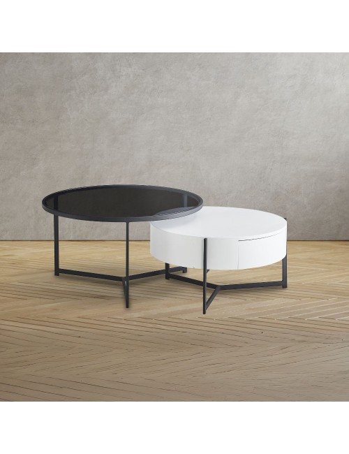 Tavolino rotondo da salotto Velvi bianco e nero – Eleganza funzionale in due livelli