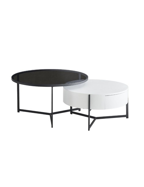 Tavolino rotondo da salotto Velvi bianco e nero – Eleganza funzionale in due livelli