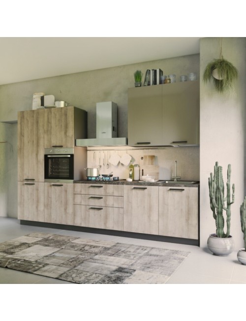 Cucina 330 cm Rovere Rustico e Tortora Lucido Durazzo Glam Sinistra