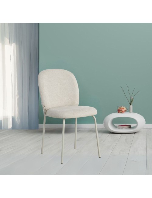 Set 4 Sedia imbottita Turi in tessuto ecrù e gambe in metallo