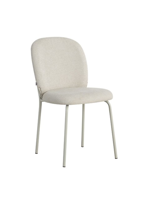 Set 4 Sedia imbottita Turi in tessuto ecrù e gambe in metallo