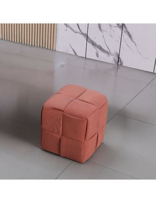 Pouf quadrato colore mattone tessuto effetto intrecciato Den 39x39x39H