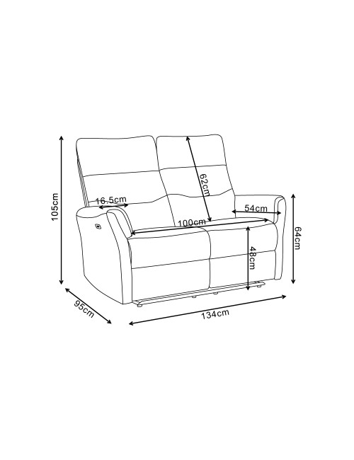 Divano recliner Softwave 2 posti elettrico in tessuto grigio 134 cm