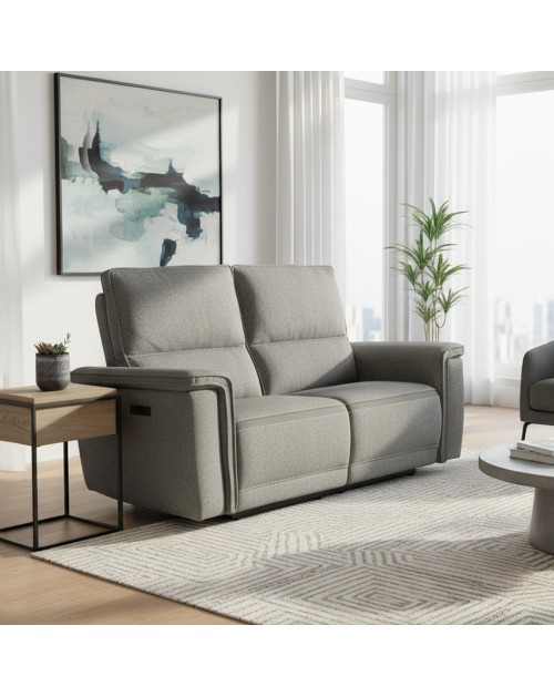 Divano recliner elettrico Velveta 2 posti tessuto grigio 164 cm