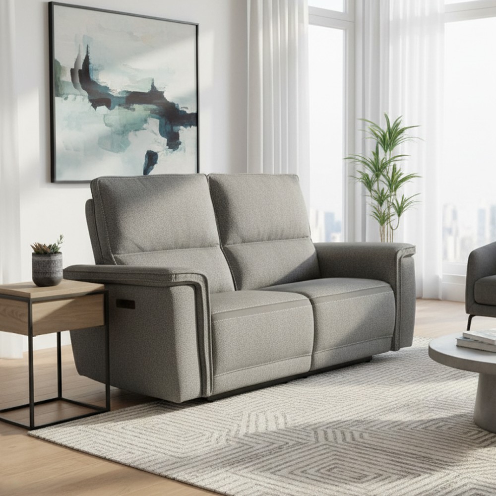 Divano recliner elettrico Velveta 2 posti tessuto grigio 164 cm