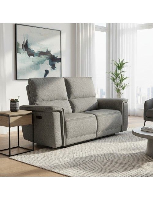 Divano recliner elettrico Velveta 2 posti tessuto grigio 164 cm