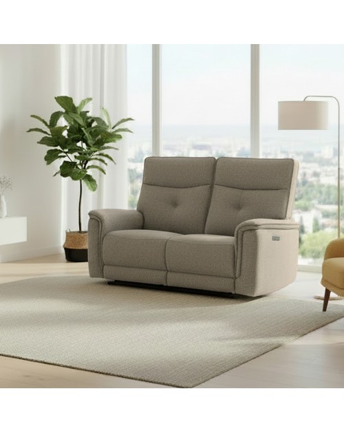 Divano recliner Elysio 2 posti elettrico in tessuto sabbia 157 cm