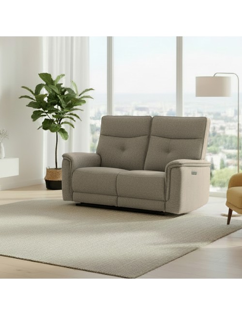 Divano recliner Elysio 2 posti elettrico in tessuto sabbia 157 cm
