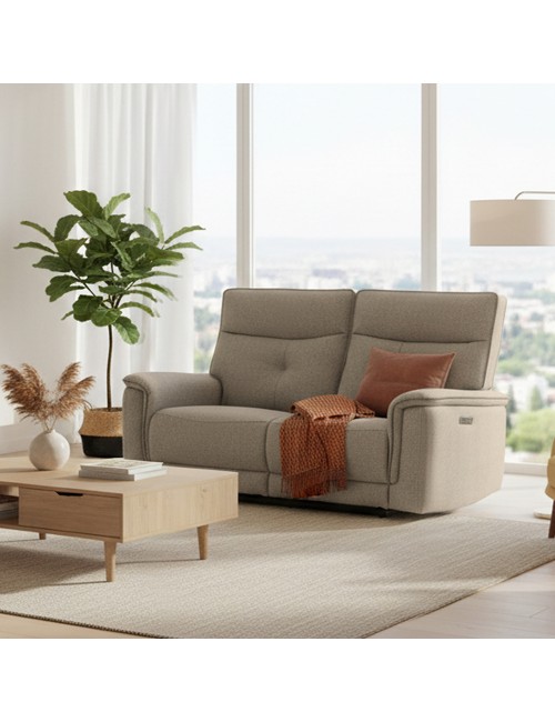 Divano recliner Elysio 2 posti elettrico in tessuto sabbia 157 cm