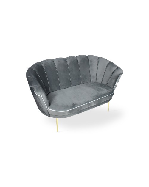 Divano a conchiglia due posti Orel velluto grigio e piedi oro 130x70x76h