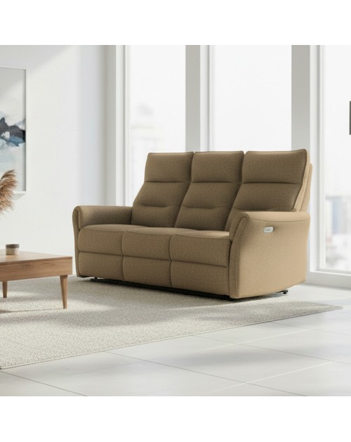 Divano recliner Softwave 3 posti elettrico in tessuto camel 186 cm