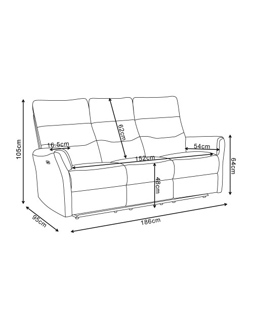 Divano recliner Softwave 3 posti elettrico in tessuto grigio 186 cm