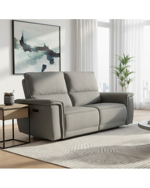 Divano recliner elettrico Velveta 3 posti tessuto grigio 205 cm