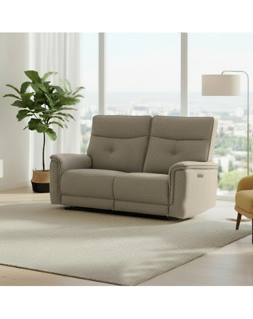 Divano recliner Elysio 3 posti elettrico in tessuto sabbia 198 cm