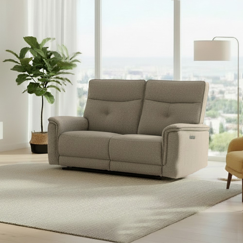 Divano recliner Elysio 3 posti elettrico in tessuto sabbia 198 cm