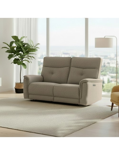Divano recliner Elysio 3 posti elettrico in tessuto sabbia 198 cm