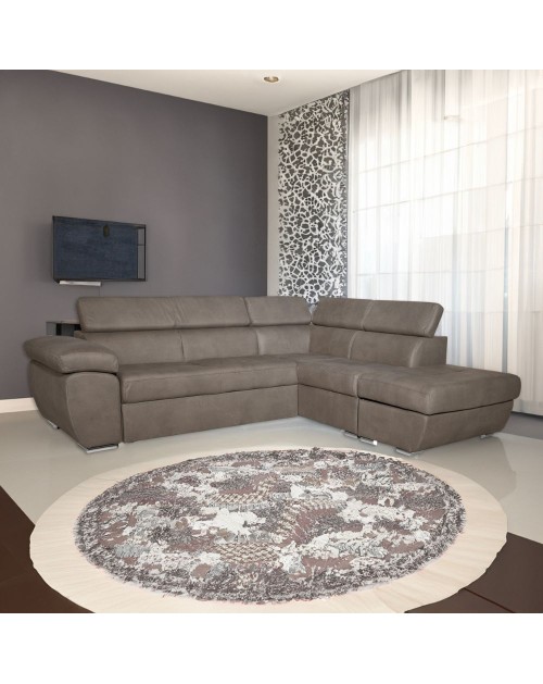 Divano angolare Fiona con penisola destra tessuto grigio elephant 260x200x76H